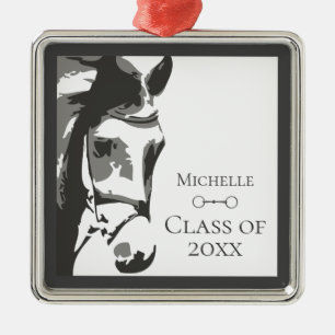 Ornement Carré Argenté Cheval personnalisé et Snaffle Bit Grey Graduation