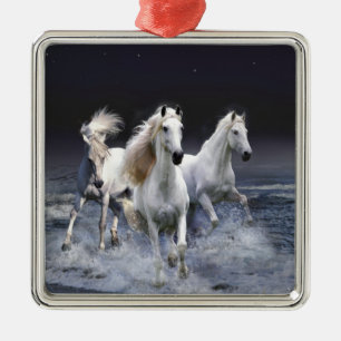 Ornement Carré Argenté Chevaux à lancer l'oreiller