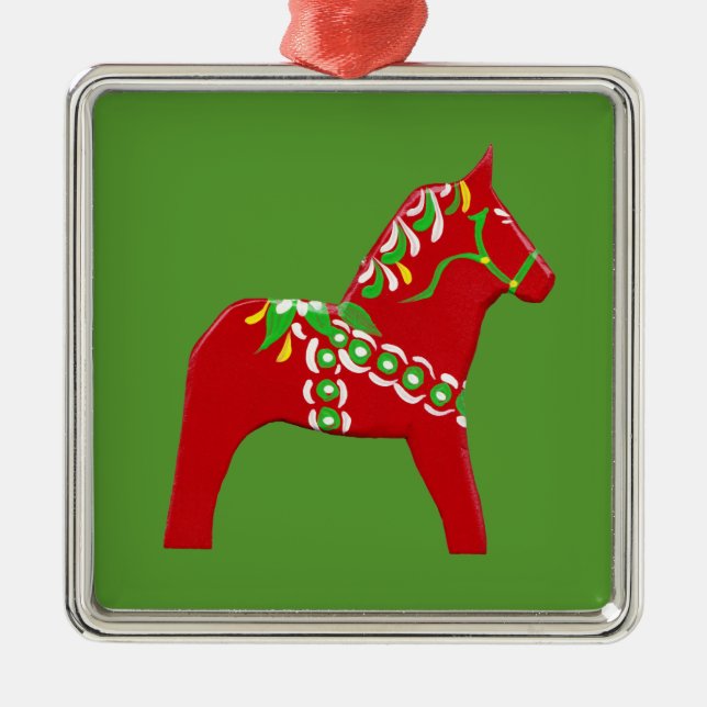 Ornement Carré Argenté Chevaux de Noël (Devant)