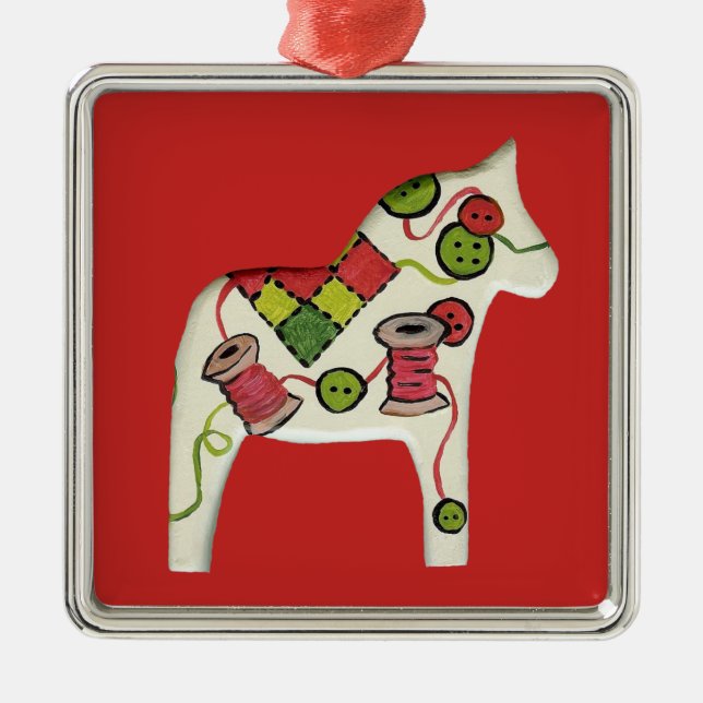 Ornement Carré Argenté Chevaux de Noël de Quilter (Devant)