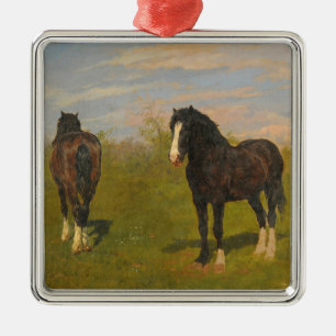 Ornement Carré Argenté Chevaux de pâturage (par Rosa Bonheur)