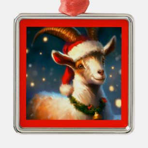 Ornement Carré Argenté Chèvre de Noël 2