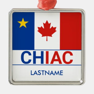 Ornement Carré Argenté Chiac Acadian Canadian Flag Personalize