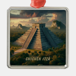 Ornement Carré Argenté Chichén Itzá Yucatá Mexique Paysage Voyage