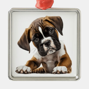 ORNEMENT CARRÉ ARGENTÉ CHIEN À POPPER BROWN ET BLANC ADORABLE