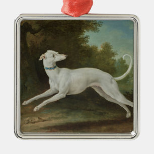 Ornement Carré Argenté Chien blanc gris (par Jean-Baptiste Oudry)