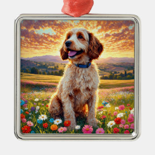 Ornement Carré Argenté Chien Cockapoo