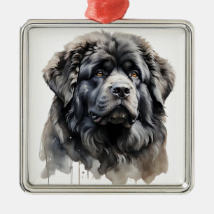 ORNEMENT CARRÉ ARGENTÉ CHIEN DE MASTIFF TIBÉTAIN FLUFFÉ GÉANT