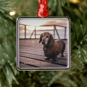 Ornement Carré Argenté Chien de vacances personnalisable Dachshund