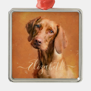 Ornement Carré Argenté Chien de Vizsla