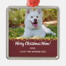 Ornement Carré Argenté Chien Maman Chien Papa Animal de compagnie Noël Ph