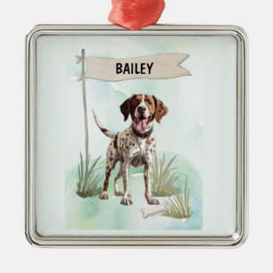 Ornement Carré Argenté Chien personnalisé Pointer Aquarelle
