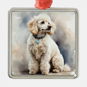 ORNEMENT CARRÉ ARGENTÉ CHIEN POULET FRANÇAIS ADORABLE BLANC