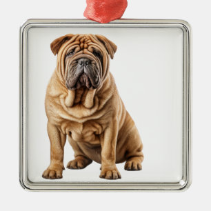 ORNEMENT CARRÉ ARGENTÉ CHIEN SHAR PEI TAN RIDÉ MIGNON