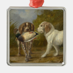 Ornement Carré Argenté Chiens de chasse (par Carlo Ademollo)