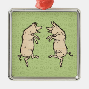 Ornement Carré Argenté Chiens de danse antiques : Jig de pige Vintage fan