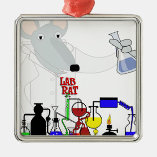 ORNEMENT CARRÉ ARGENTÉ CHIMIE LAB RAT