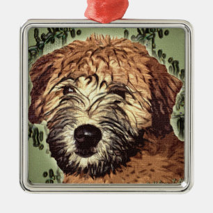 Ornement Carré Argenté Chiot blond comme les blés Doux-Enduit de Terrier