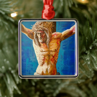 Ornement Carré Argenté Christ Jesus 