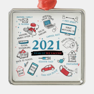 Ornement Carré Argenté Christmas 2021