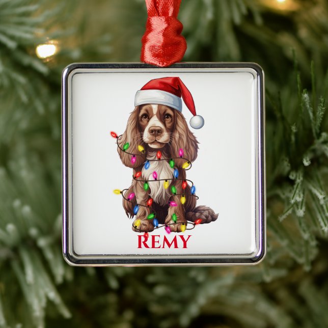 ORNEMENT CARRÉ ARGENTÉ CHRISTMAS AMÉRICAIN COCKER SPANIEL DOG (Arbre)