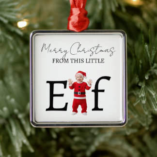 Ornement Carré Argenté Christmas Baby Elf First Christmas