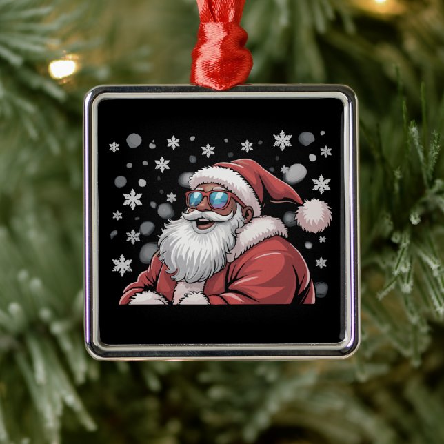 Ornement Carré Argenté Christmas Black African American Santa Xmas  (Arbre)