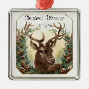 Ornement Carré Argenté Christmas Blessings Deer