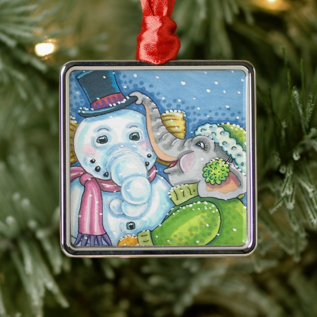 ORNEMENT CARRÉ ARGENTÉ CHRISTMAS ÉLÉPHANT CONSTRUCTION CUTE PACHYDERM SNO (Arbre)