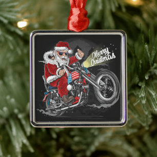 Ornement Carré Argenté Christmas Motorcycle