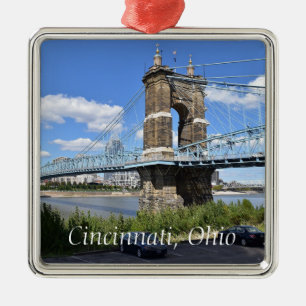Ornement Carré Argenté Cincinnati Ohio Keepsaké Souvenir Noël