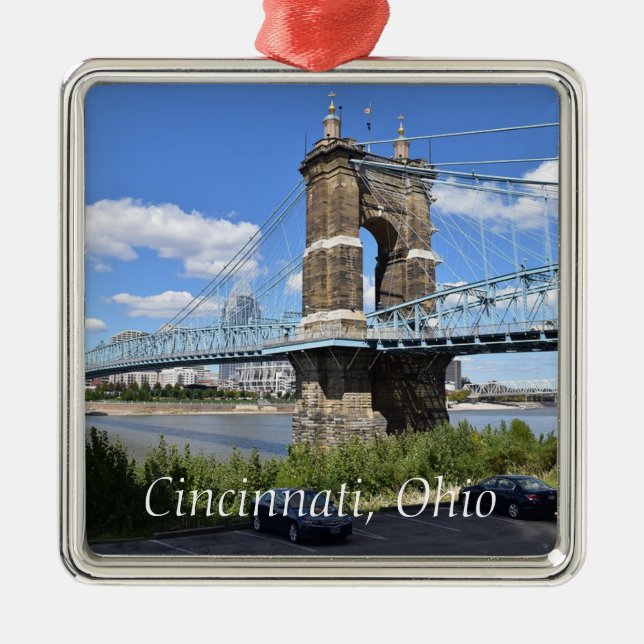 Ornement Carré Argenté Cincinnati Ohio Keepsaké Souvenir Noël (Devant)