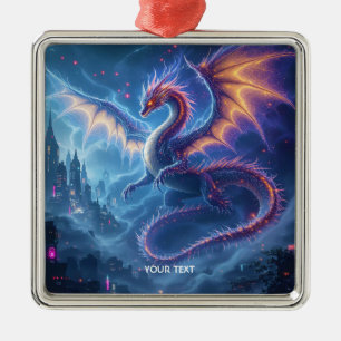 Ornement Carré Argenté Cité fantastique du dragon bleu mignon