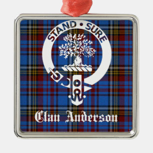 Ornement Carré Argenté Clan écossais Anderson Crest & Tartan