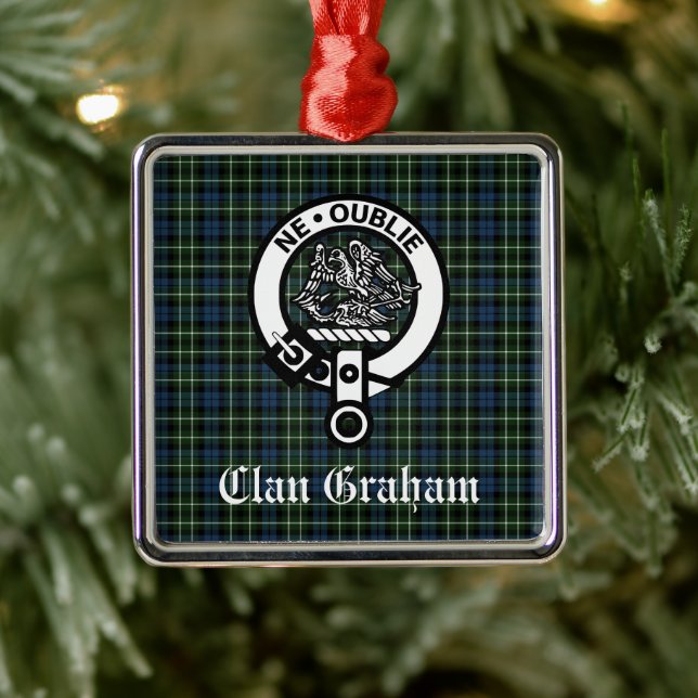 Ornement Carré Argenté Clan Graham Montrose Tartan & Crest Personnalisé (Arbre)