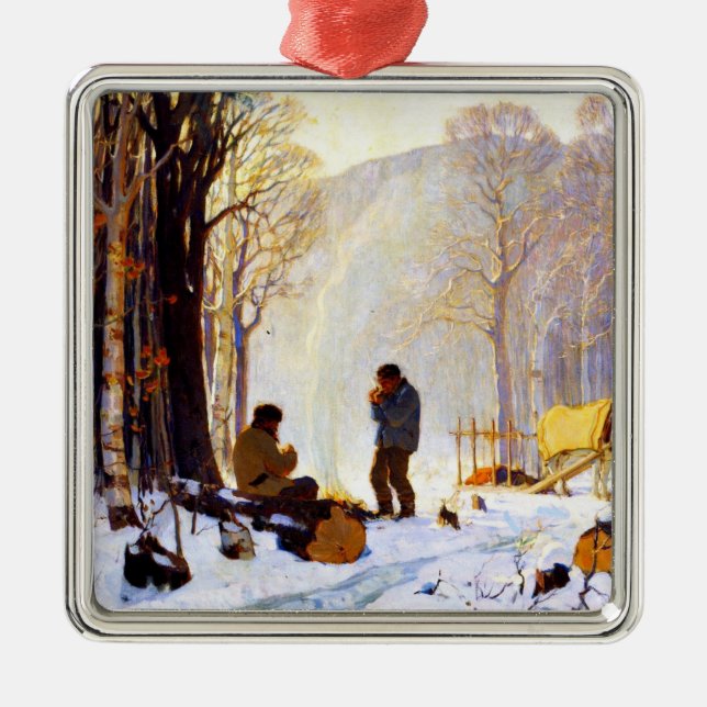 Ornement Carré Argenté Clarence Gagnon - Village solitaire (Devant)