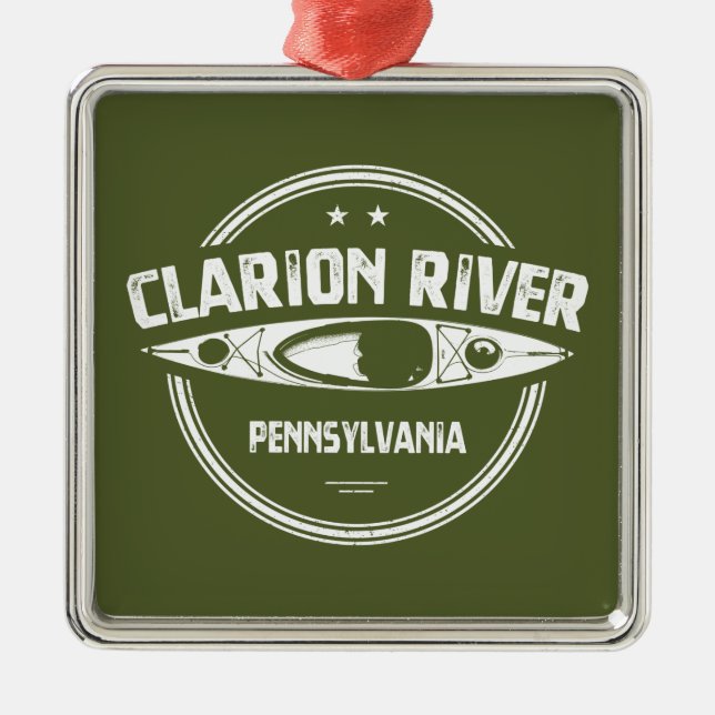 Ornement Carré Argenté Clarion River Pennsylvania Kayaking (Devant)