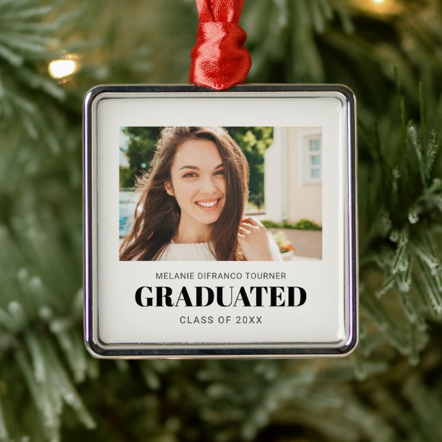 Ornement Carré Argenté CLASSE DE DIPLÔME photo KEEPSAKE (Arbre)
