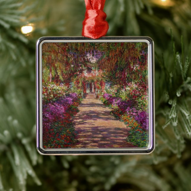 Ornement Carré Argenté Claude Monet | A Pathway à Monet's Garden (Arbre)