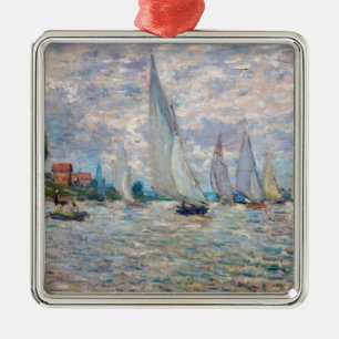 Ornement Carré Argenté Claude Monet - Bateaux Regatta à Argenteuil