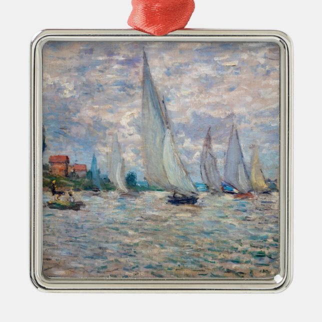 Ornement Carré Argenté Claude Monet - Bateaux Regatta à Argenteuil (Devant)