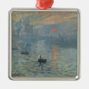 Ornement Carré Argenté Claude Monet Impression Sunrise Soleil Levant