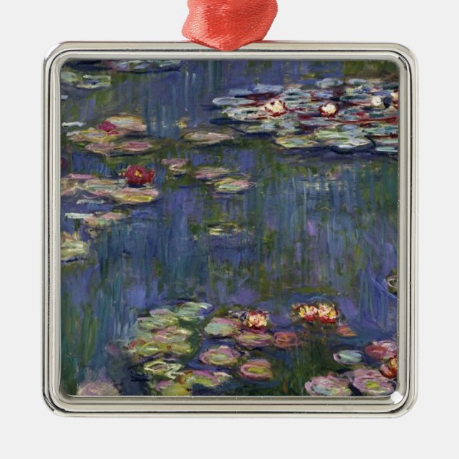 Ornement Carré Argenté Claude Monet Impressionniste L'Eau Lillies Peintur (Devant)