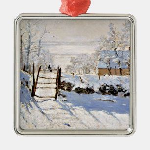 Ornement Carré Argenté Claude Monet, La Magpie, célèbre peinture,