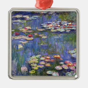 Ornement Carré Argenté Claude Monet - Nymphéas
