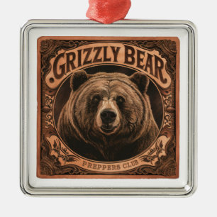 Ornement Carré Argenté Club des précepteurs d'ours Grizzly