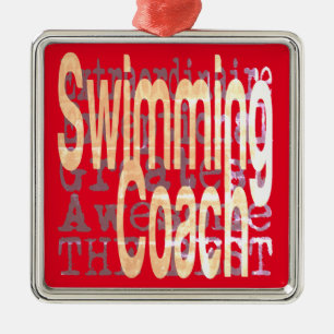 Ornement Carré Argenté Coach de natation Extraordinaire