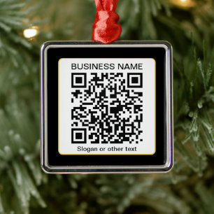Ornement Carré Argenté Code QR numérisable modifiable + votre nom d'entre