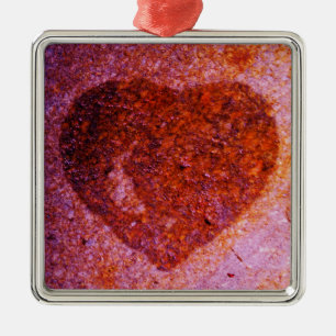 Ornement Carré Argenté coeur rose corail