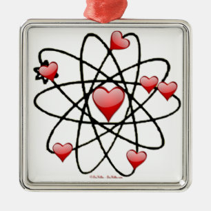 Ornement Carré Argenté Coeurs rouges de Saint Valentin atomique